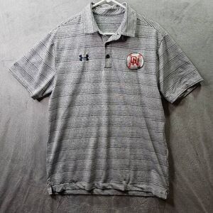 Under Armour Shirt Mens Large White Striped Loose Fit Baseball Heatgear Polo